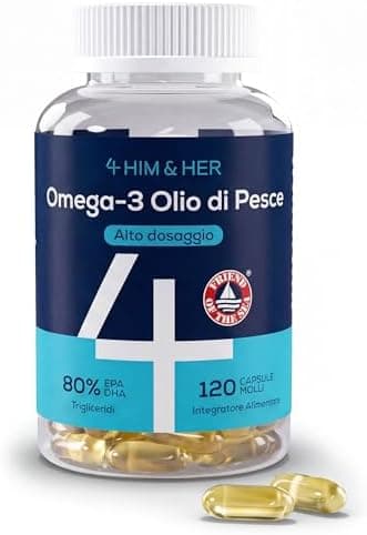 Omega 3 Olio di Pesce Alta Concentrazione 80% rTG – 120 Capsule Molli – Integratore Omega-3 con 1334mg per Dose, Elevato EPA e DHA per Cuore, Vista e Funzione Cerebrale – 4 HIM & HER 4 - integratore