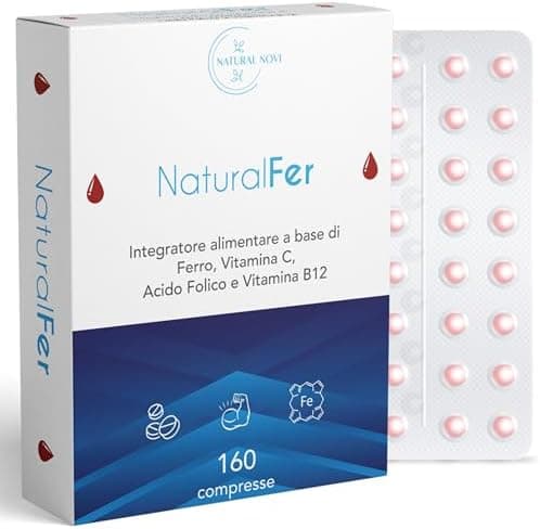 Ferro Integratore 28mg NaturalFer® | 160 compresse | Vitamina C + Vitamina b12 e acido Folico | Supporto Energetico e stanchezza | Senza Glutine | Senza Lattosio