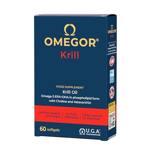 OMEGOR® Puro Olio di Krill Antartico certificato IKOS e FOS | 660mg Fosfolipidi Alta Assimilazione | 82.6mg di Colina e 100mcg di Astaxantina | 250mg EPA e DHA | Blister, no barattolo | 60 Perle