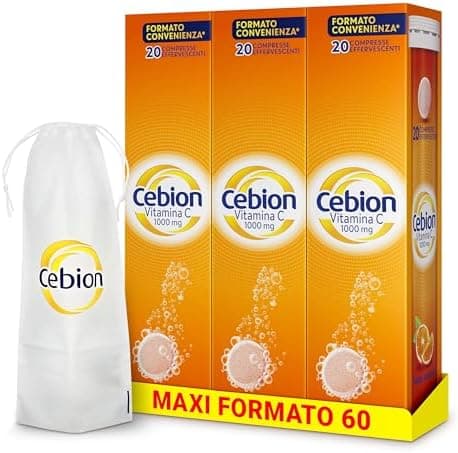 Cebion Vitamina C 1000 mg Effervescente Arancia,Supporta il Sistema Immunitario e il Metabolismo Energetico, 60 Compresse, Integratore Alimentare