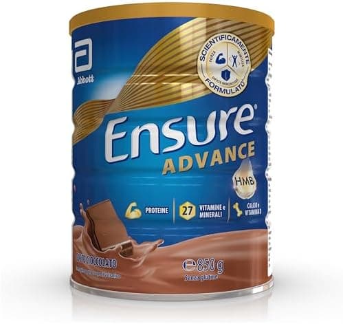 Ensure Advance Integratore Alimentare Proteico in Polvere, con 27 Vitamine e Minerali, Integratore Alimentare con Proteine, Calcio e HMB, Confezione 850g, Gusto Cioccolato