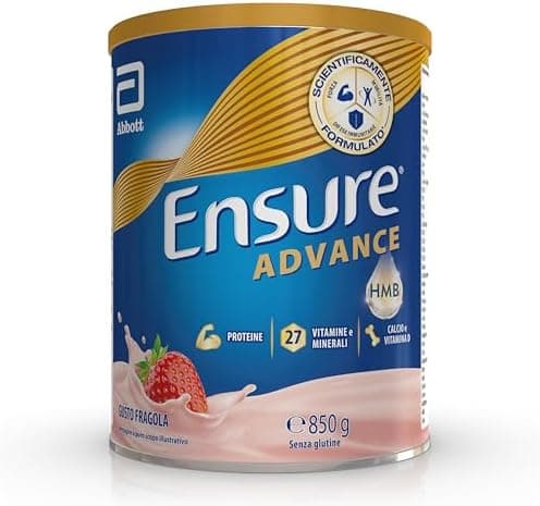 Ensure Advance Integratore Alimentare Proteico in Polvere, con 27 Vitamine e Minerali, Integratore Alimentare con Proteine, Calcio e HMB, Confezione 850g, Gusto Fragola