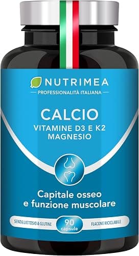 Calcio, magnesio e vitamina D - 800 mg di Carbonato di Calcio - Ossa, Denti e Muscoli - Integratore con Magnesio e Colecalciferolo - 90 Compresse Vegane Nutralie